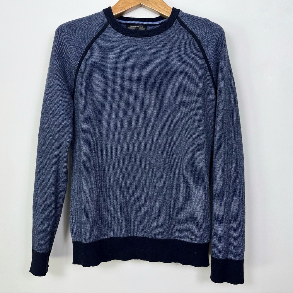 Banana Republic Men Heathered Navy Cotton Cashmere Crewneck Sweater Size Large